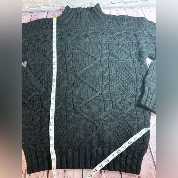 VINTAGE CB Sports Black Retro 80s Oversized Fit Mock Neck Wool Knit Sweater M - Picture 6 of 8